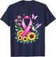 Hummingbird Sunflower Pink Ribbon Breast Cancer Awareness T-Shirt - T-Shirt | Navy