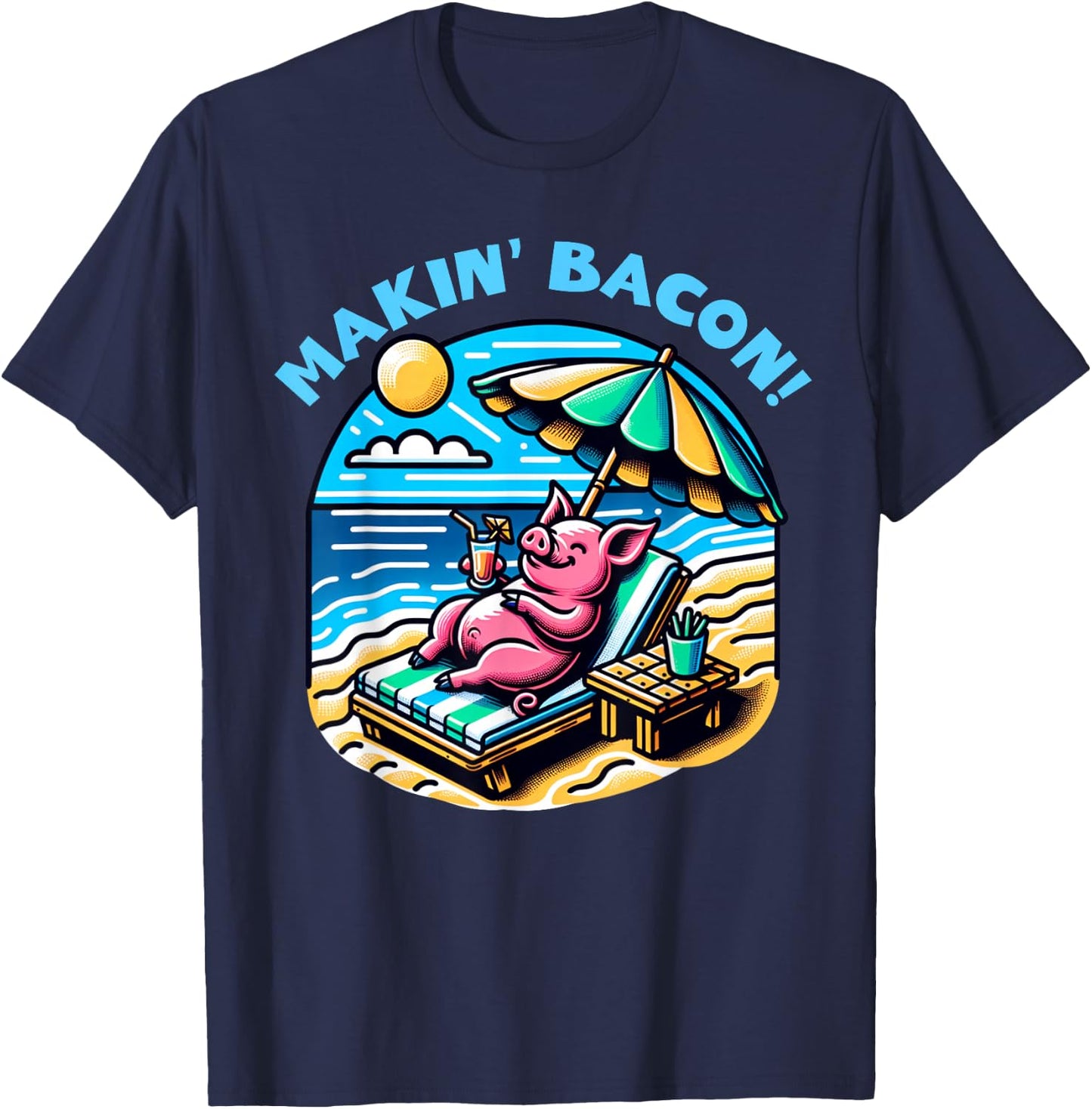 Makin' Bacon! Funny BBQ Meat Lover Pulled Pork Crispy Bacon T-Shirt - T-Shirt | Navy
