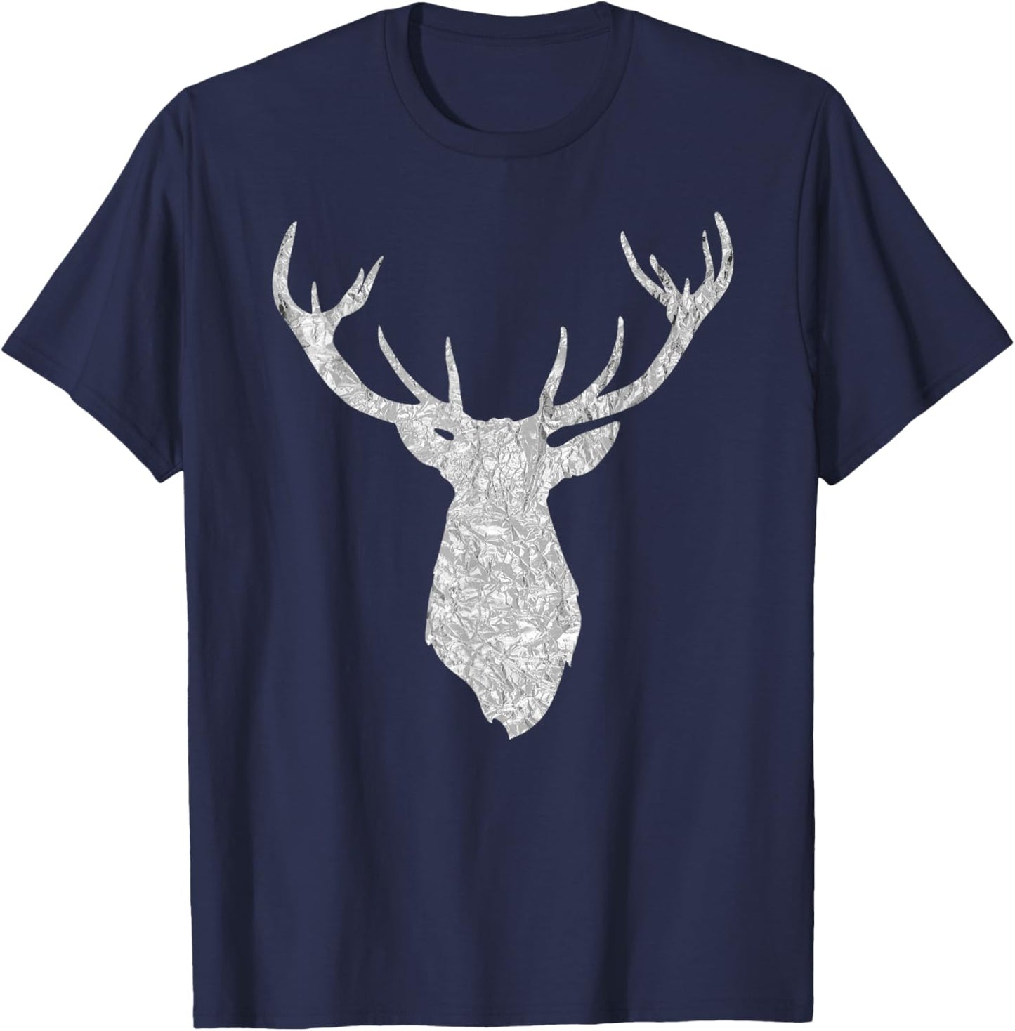 Buck Stag Deer Head Antlers Silver Gray Silhouette T-Shirt - T-Shirt | Navy
