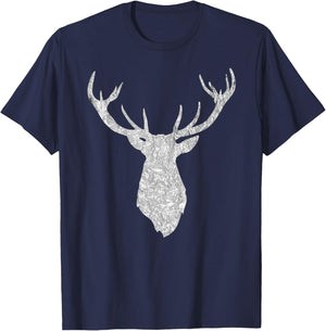 Buck Stag Deer Head Antlers Silver Gray Silhouette T-Shirt - T-Shirt | Navy
