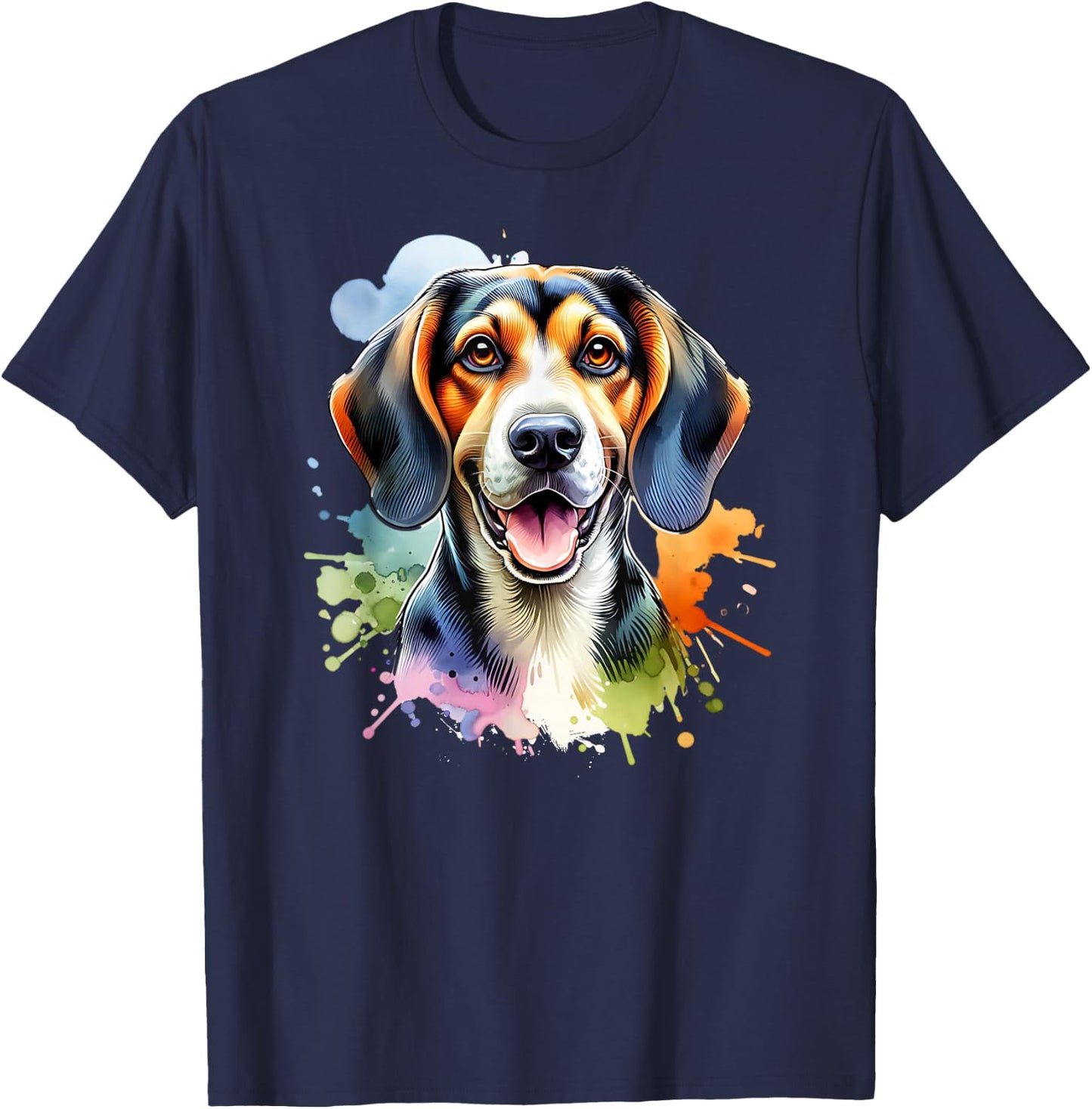 Treeing Walker Coonhound Dog Watercolor Artwork T-Shirt - T-Shirt | Navy