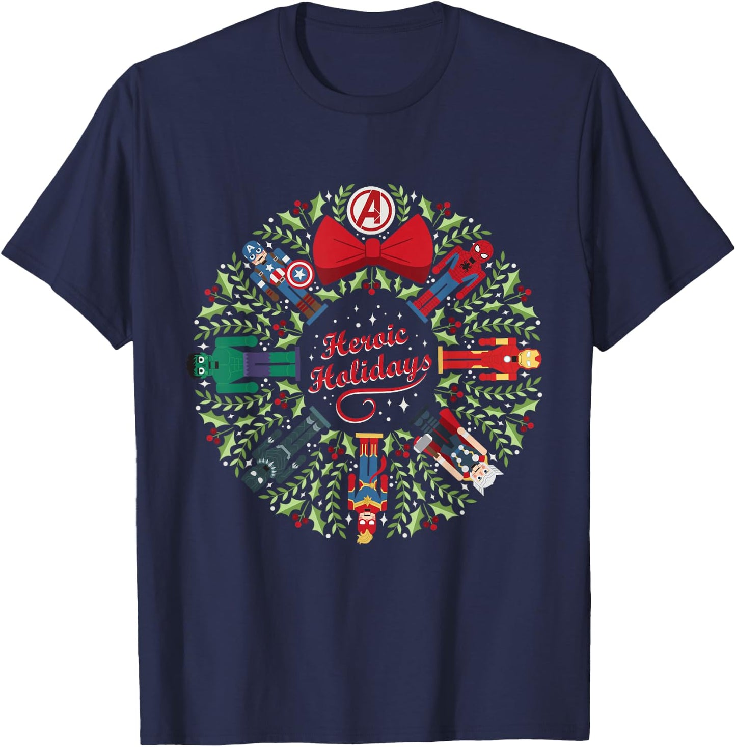 Marvel Christmas Avengers Nutcrackers Wreath Heroic Holidays T-Shirt - T-Shirt | Navy