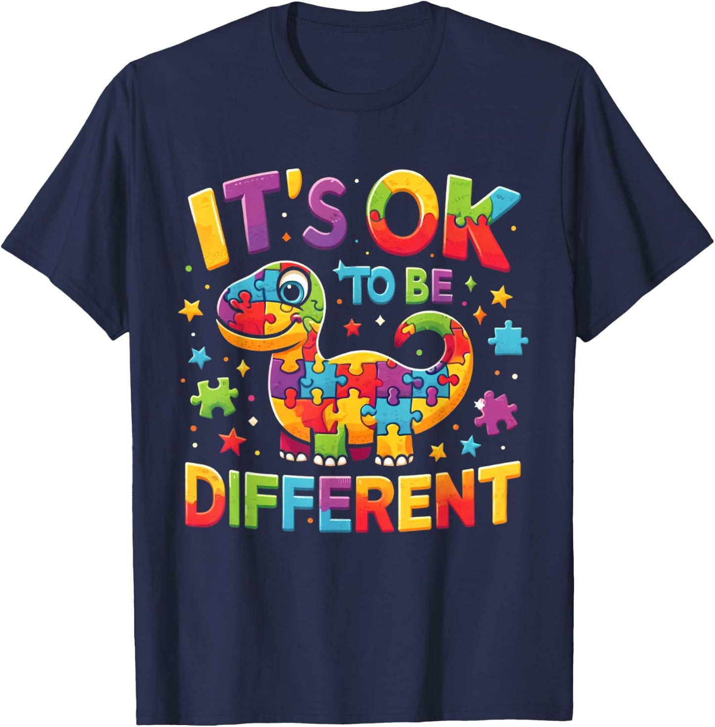 Its Ok To Be Different Autism Awareness Cute T Rex Dinosaur T-Shirt - T-Shirt | Navy