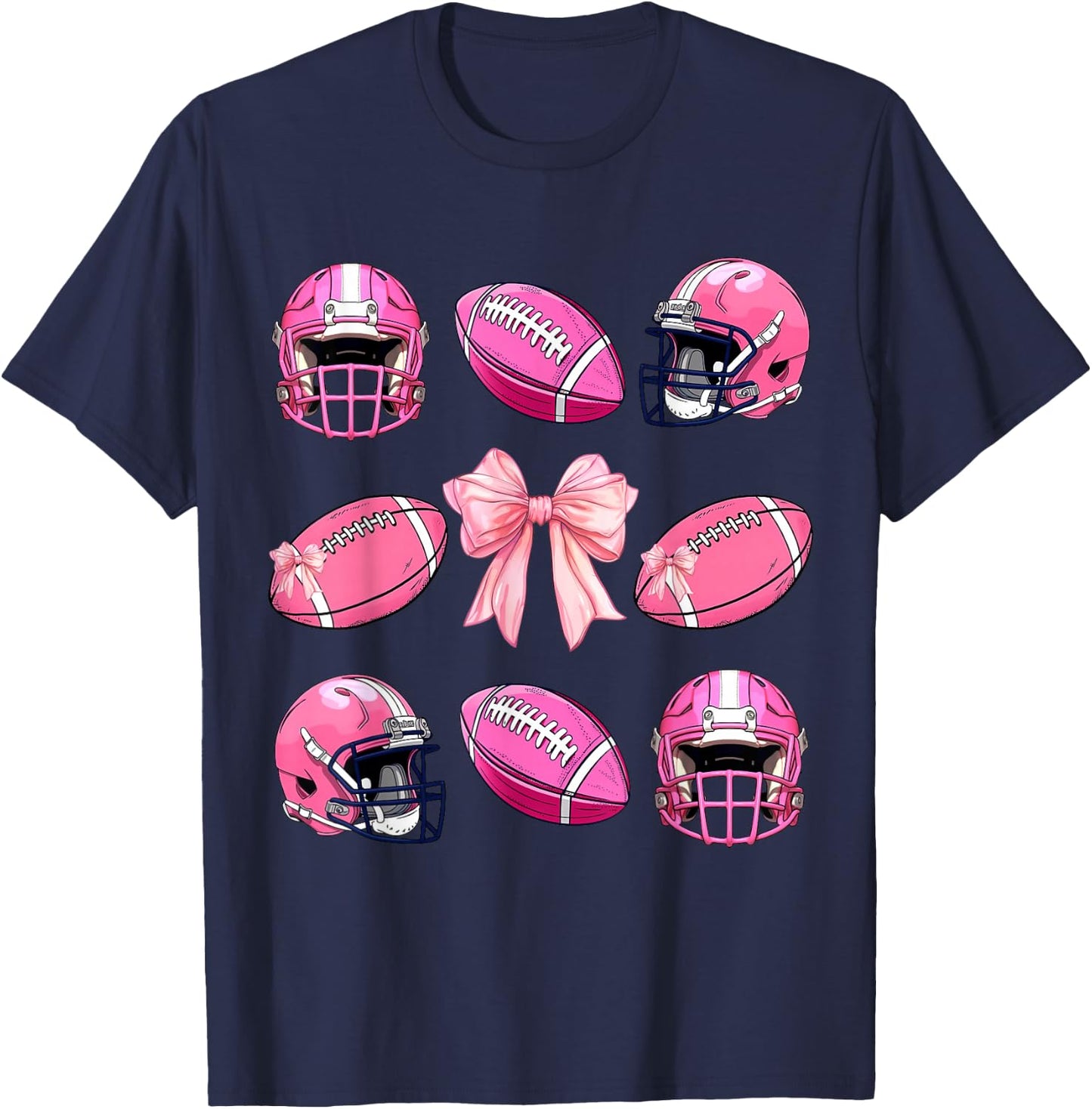 Cute Pink football coquette bow shirt Esthetics Women Girl T-Shirt - T-Shirt | Navy