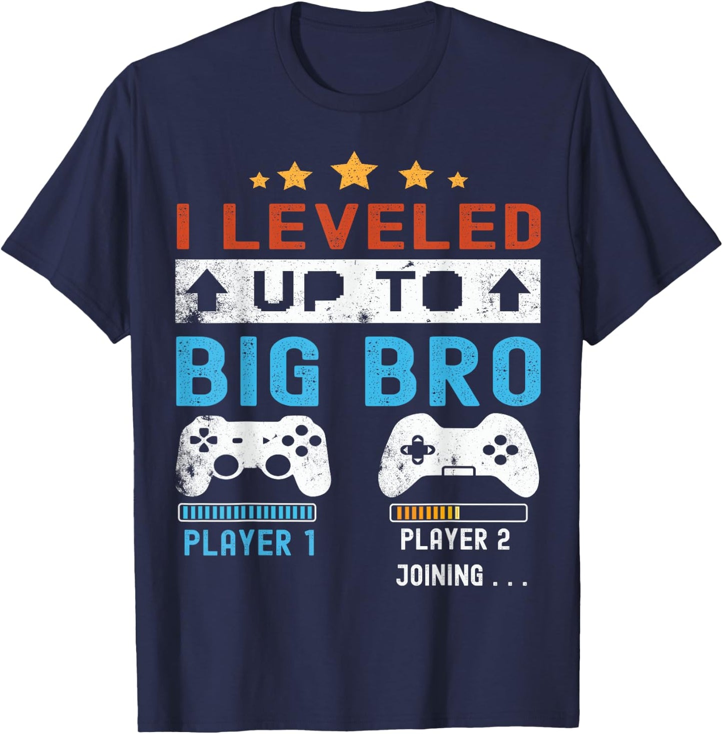 I leveled up to Big Bro! Gamer Big Brother 2025 Boys Vintage T-Shirt - T-Shirt | Navy