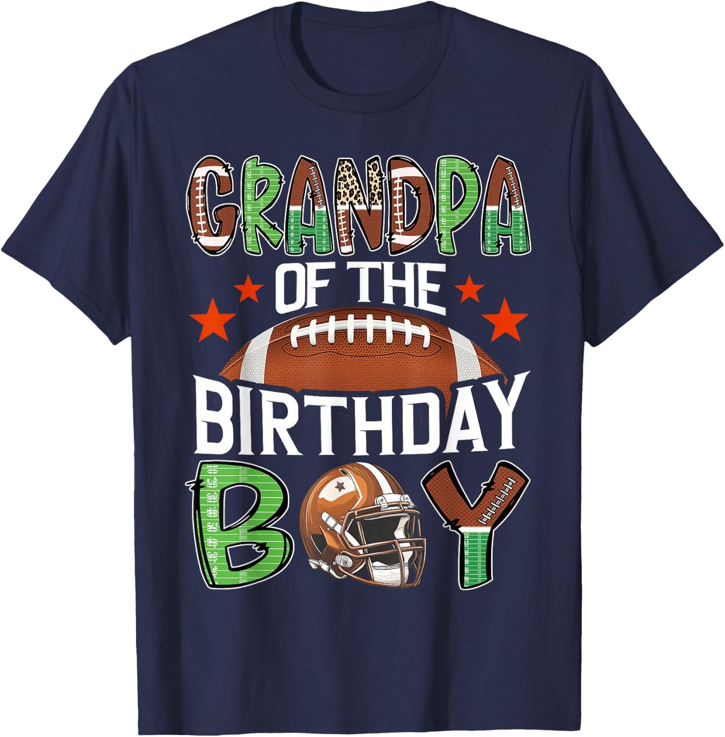 Grandpa Of The Birthday Boy Game Day Football T-Shirt - T-Shirt | Navy