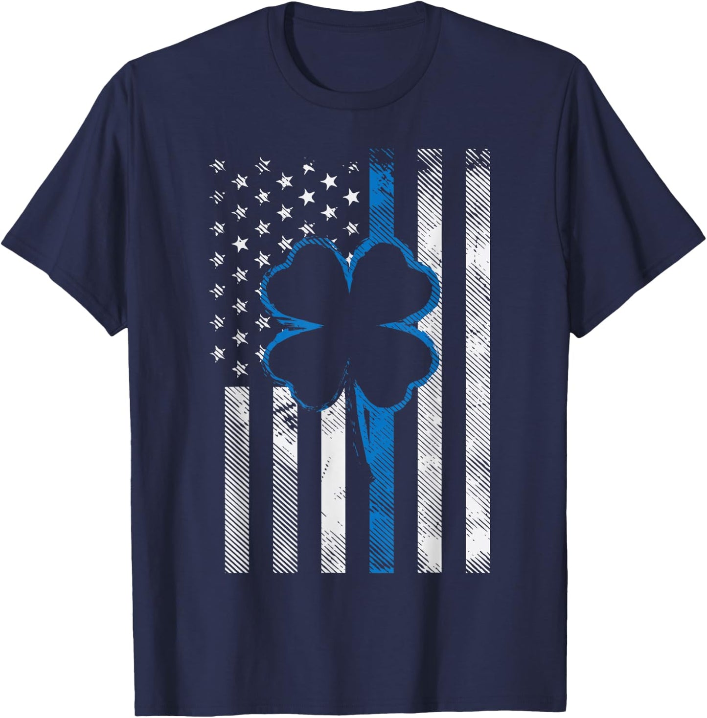 Thin Blue Line LE Cop Police Irish US Flag St Patricks Day T-Shirt - T-Shirt | Navy