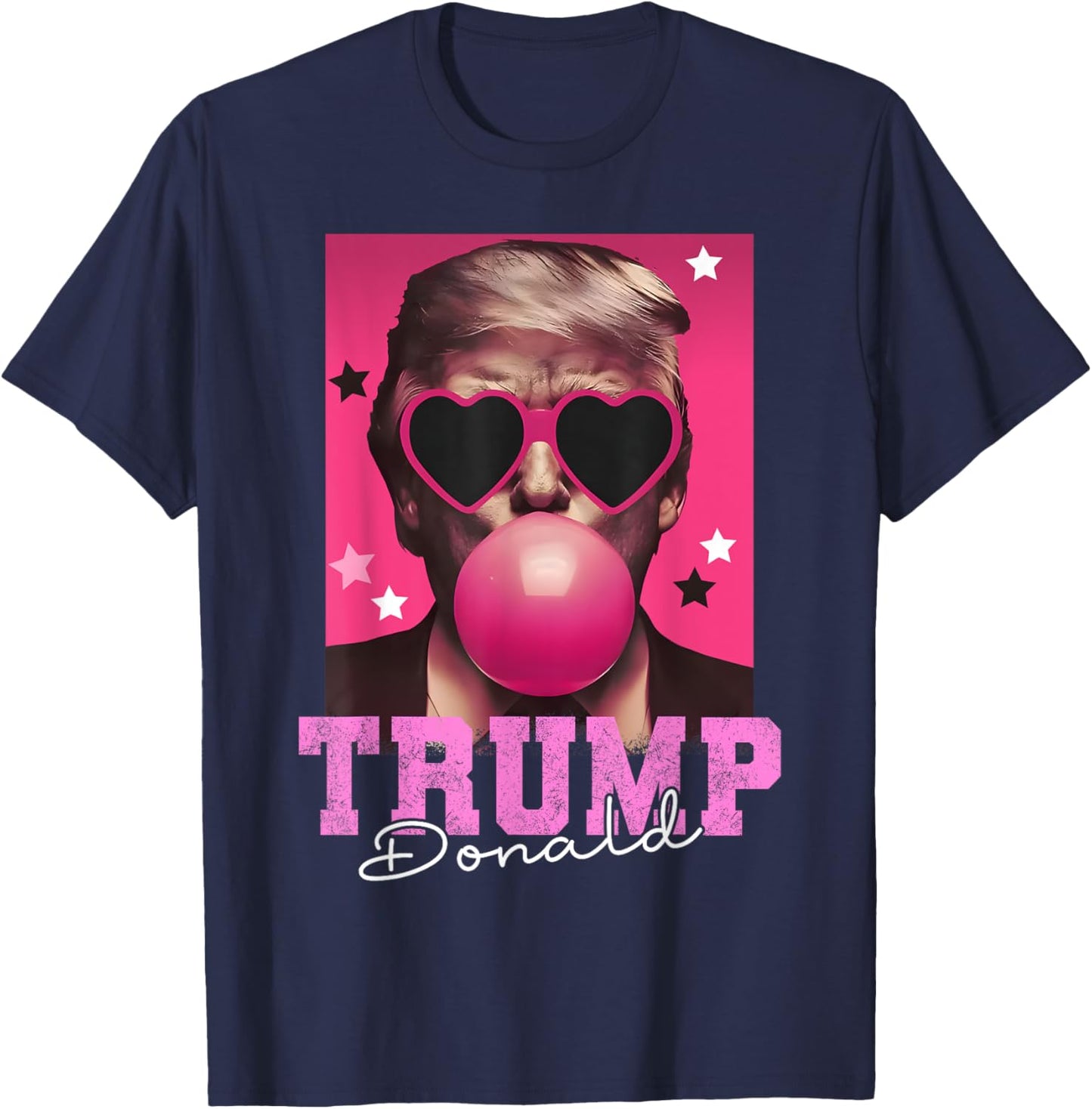 Funny Trump Pink Sunglasses Blowing Bubble Donald Trump 2024 T-Shirt - T-Shirt | Navy
