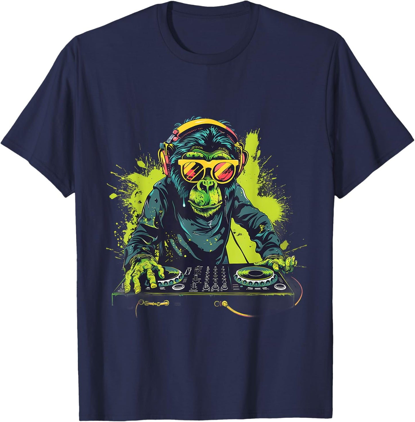DJ Monkey Splash Monkey DJ Turntable DJ Monkey House Music T-Shirt - T-Shirt | Navy