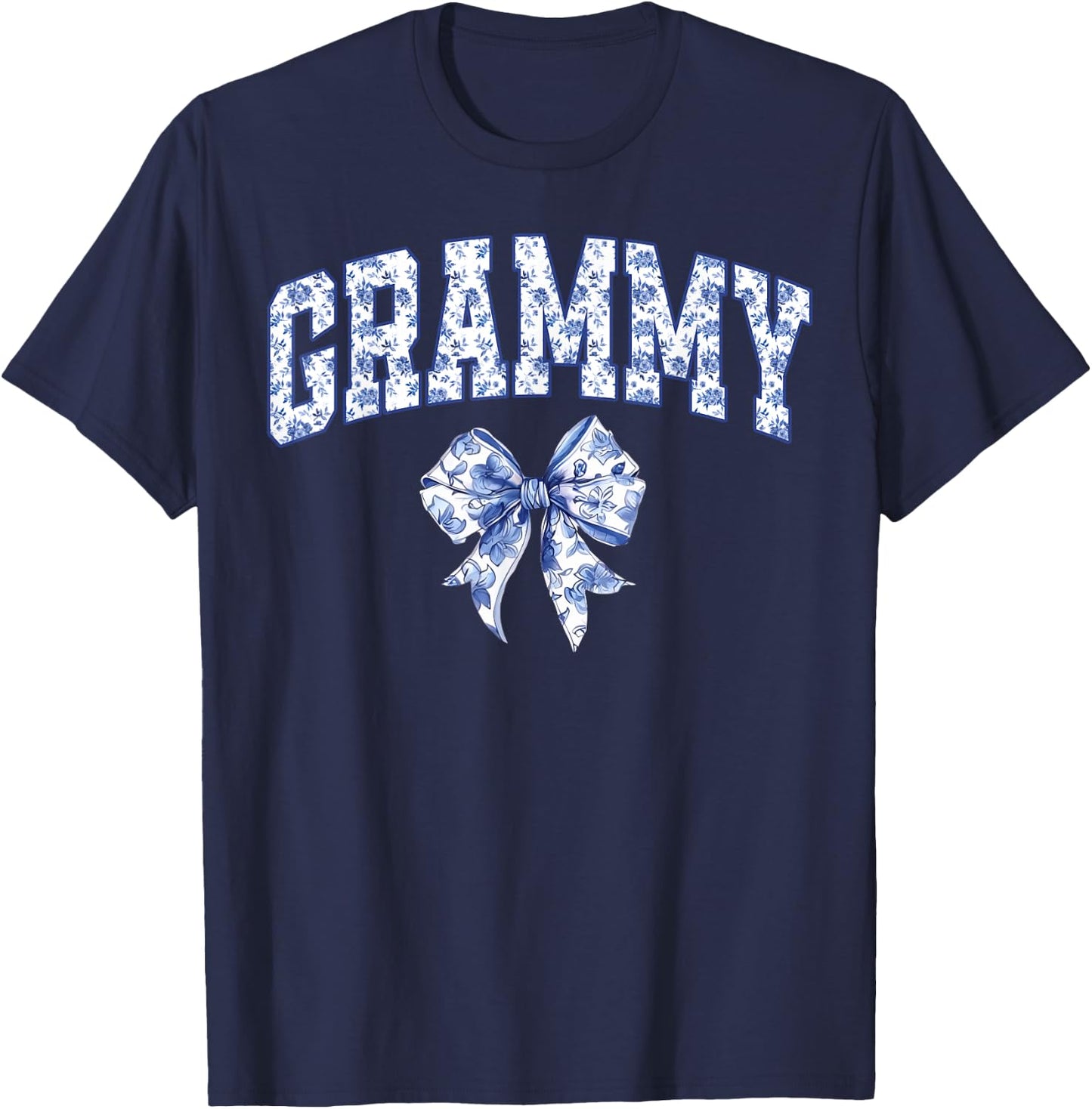 Grammy Coquette Toile Blue Bow Floral Family Matching T-Shirt - T-Shirt | Navy