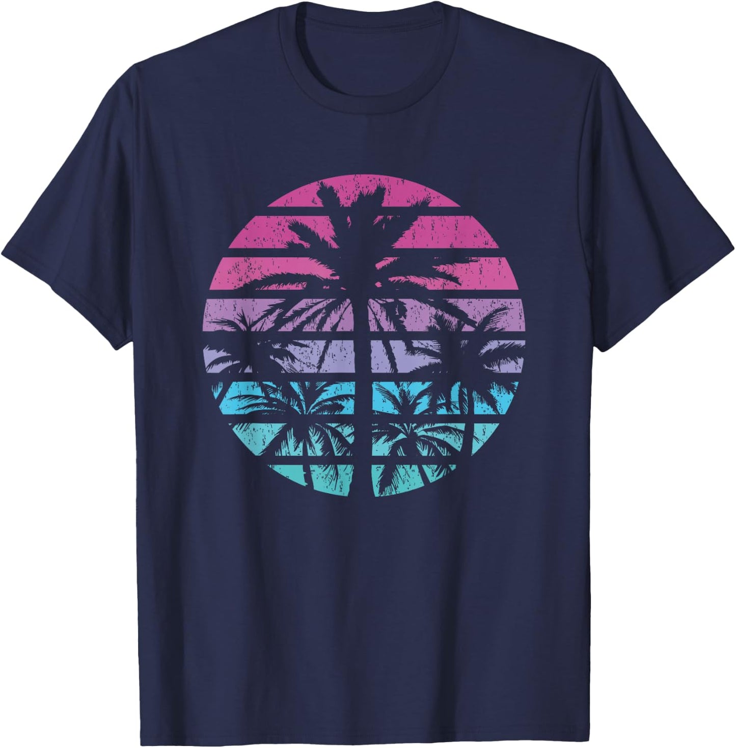Palm Tree Retro Sunset Summer Beach Vintage Tropical Graphic T-Shirt - T-Shirt | Navy