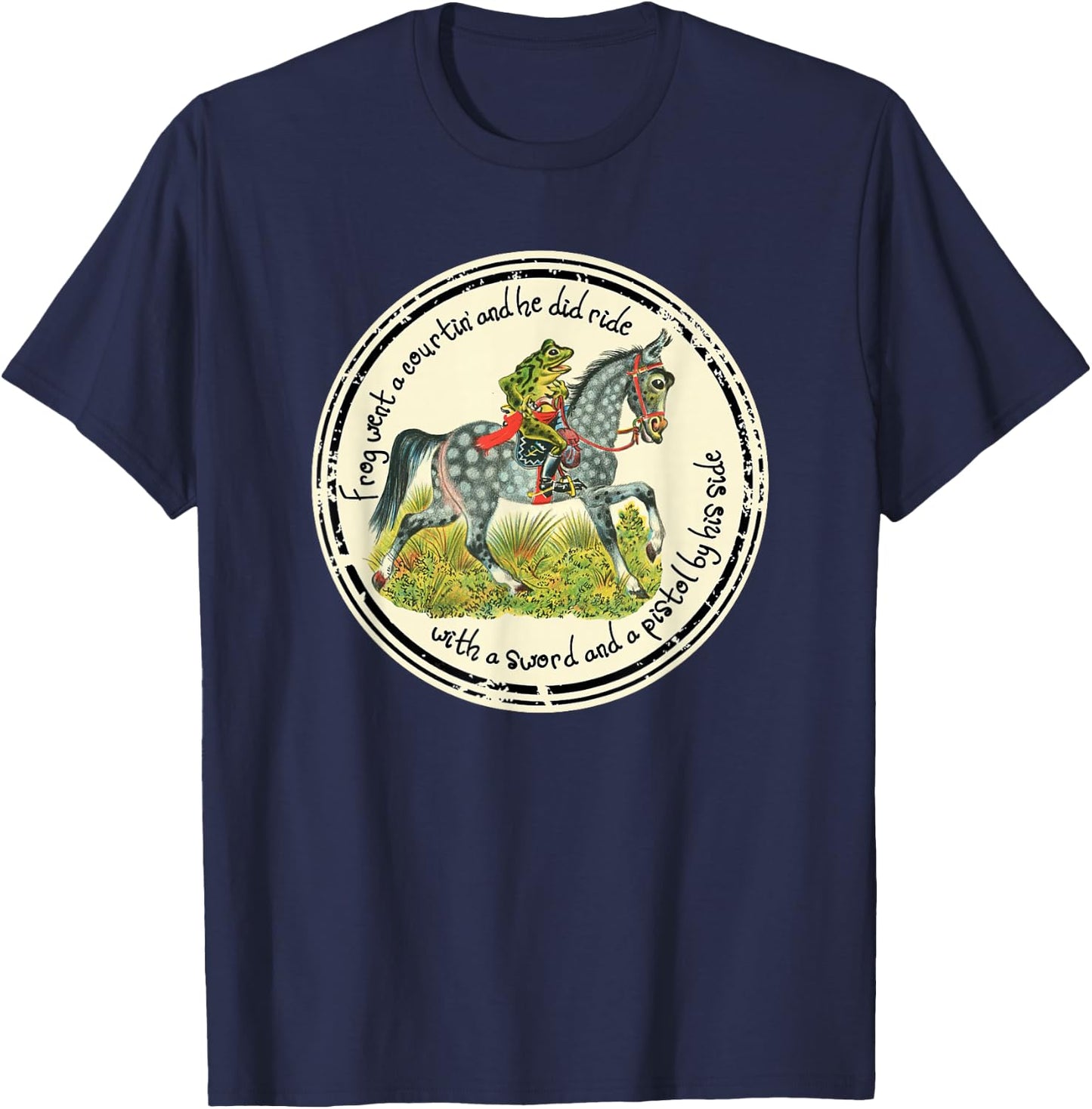 Frog Went a Courtin riding Horse with Sword Folk Tale T-Shirt - T-Shirt | Navy