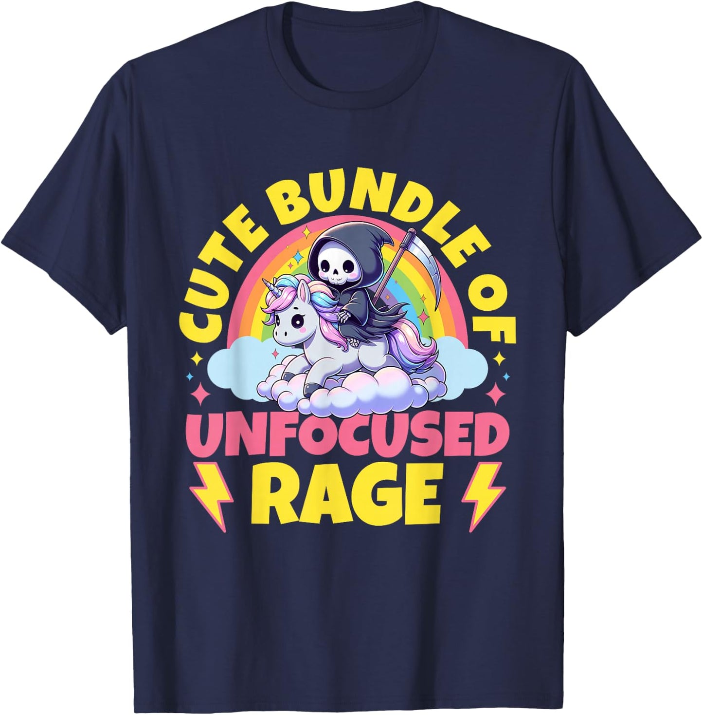 Cute Bundle Of Unfocused Rage Goth Mystical Gothic Unicorn T-Shirt - T-Shirt | Navy