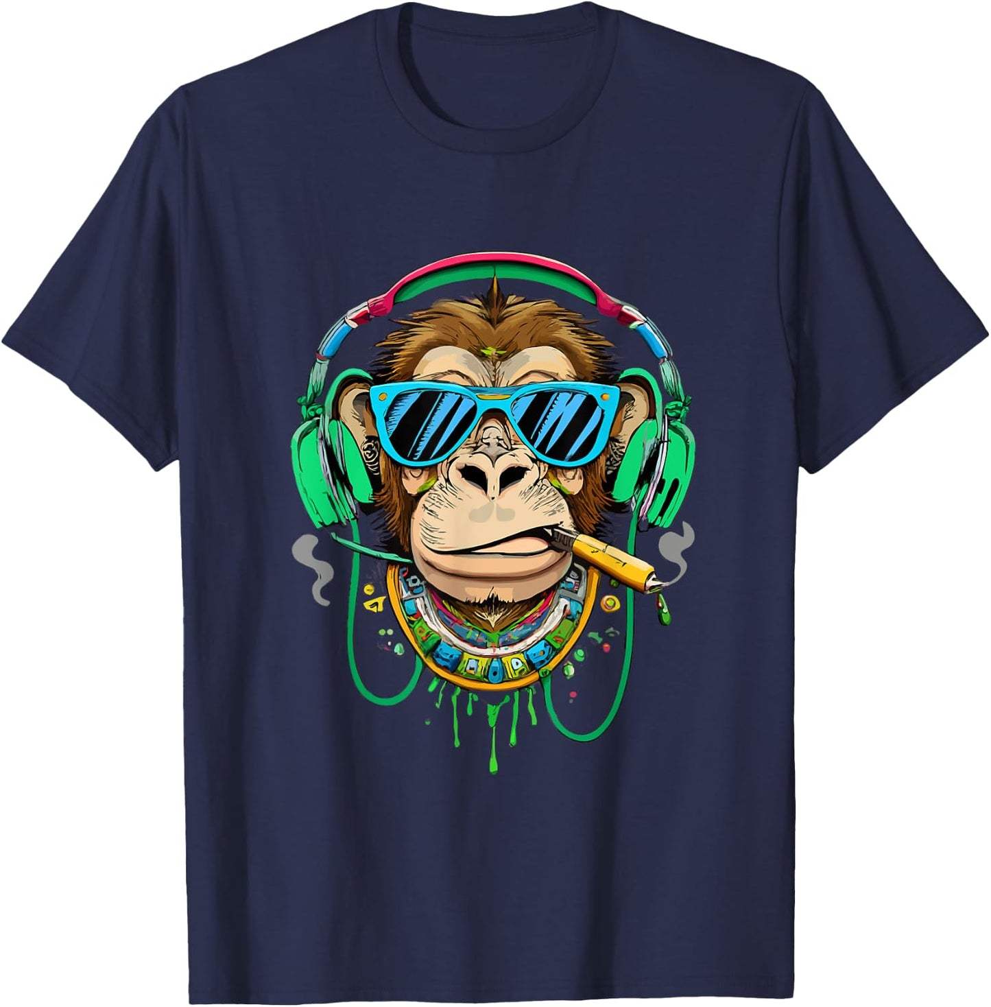 Monkey smoking cannabis, marijuana enjoys songs T-Shirt - T-Shirt | Navy