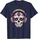 Sugar Skull Headphones Day of Dead Halloween Dia De Muertos T-Shirt - T-Shirt | Navy