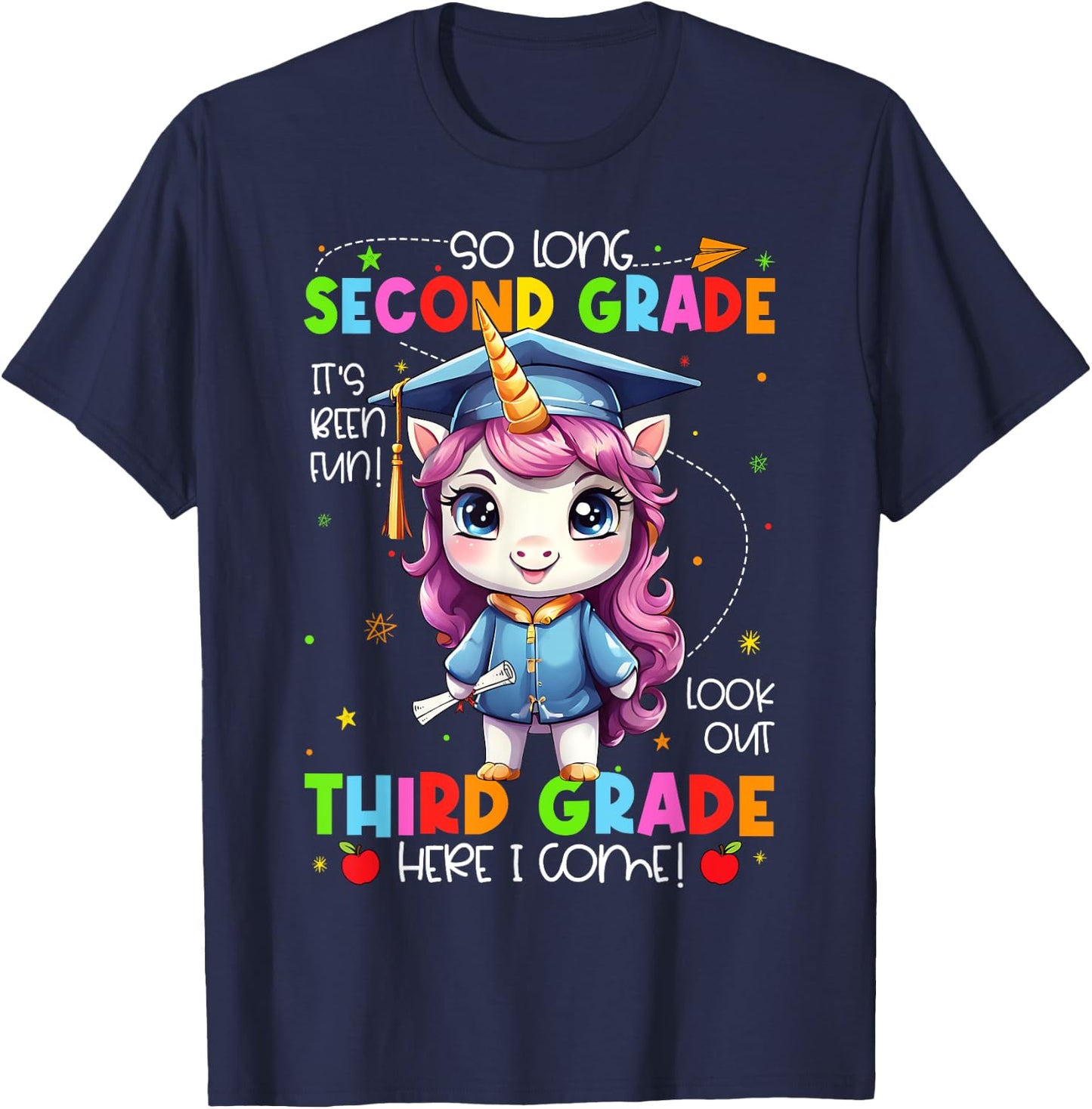 Unicorn So Long 2nd Grade Graduation Last Day Of School T-Shirt - T-Shirt | Navy