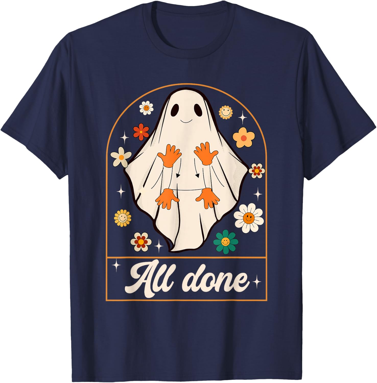 All Done Sign Language Speech Pathology Ghost Halloween SLP T-Shirt - T-Shirt | Navy