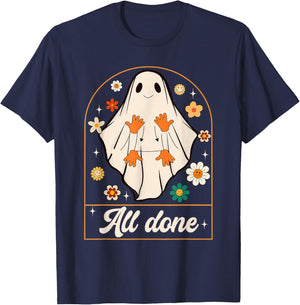 All Done Sign Language Speech Pathology Ghost Halloween SLP T-Shirt - T-Shirt | Navy