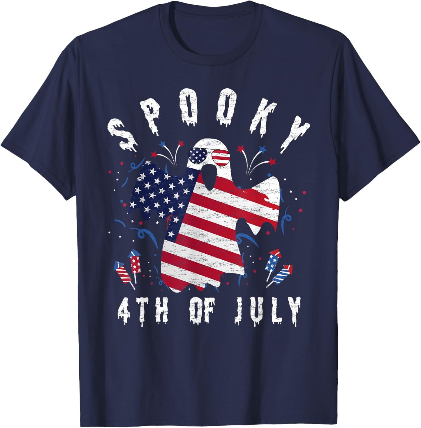 4th of July Spooky Funny Patriot Halloween Spooky Usa Flag T-Shirt - T-Shirt | Navy
