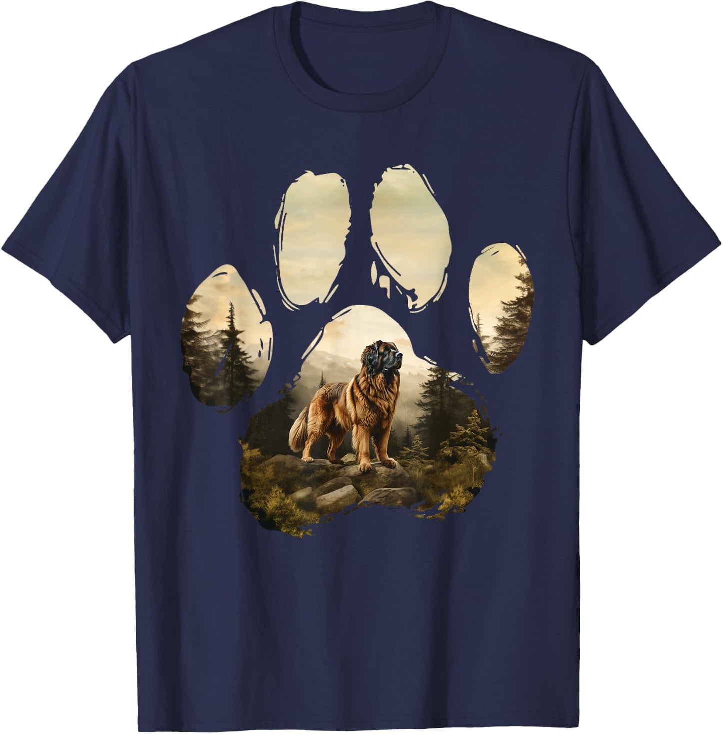 Leonberger Mountain Paw Design Dog Mom Dad Men Women Girls Kids T-Shirt - T-Shirt | Navy