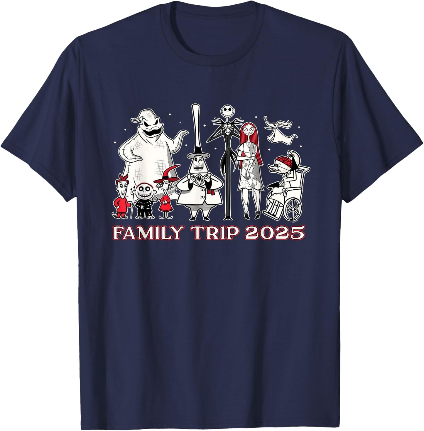 Disney The Nightmare Before Christmas B&W&R Family Trip 2025 T-Shirt - T-Shirt | Navy