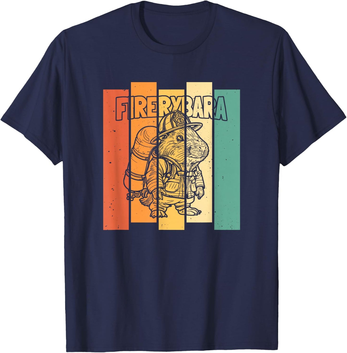 Firerybara - Fire Fireman Thin Red Line Firefighter Capybara T-Shirt - T-Shirt | Navy