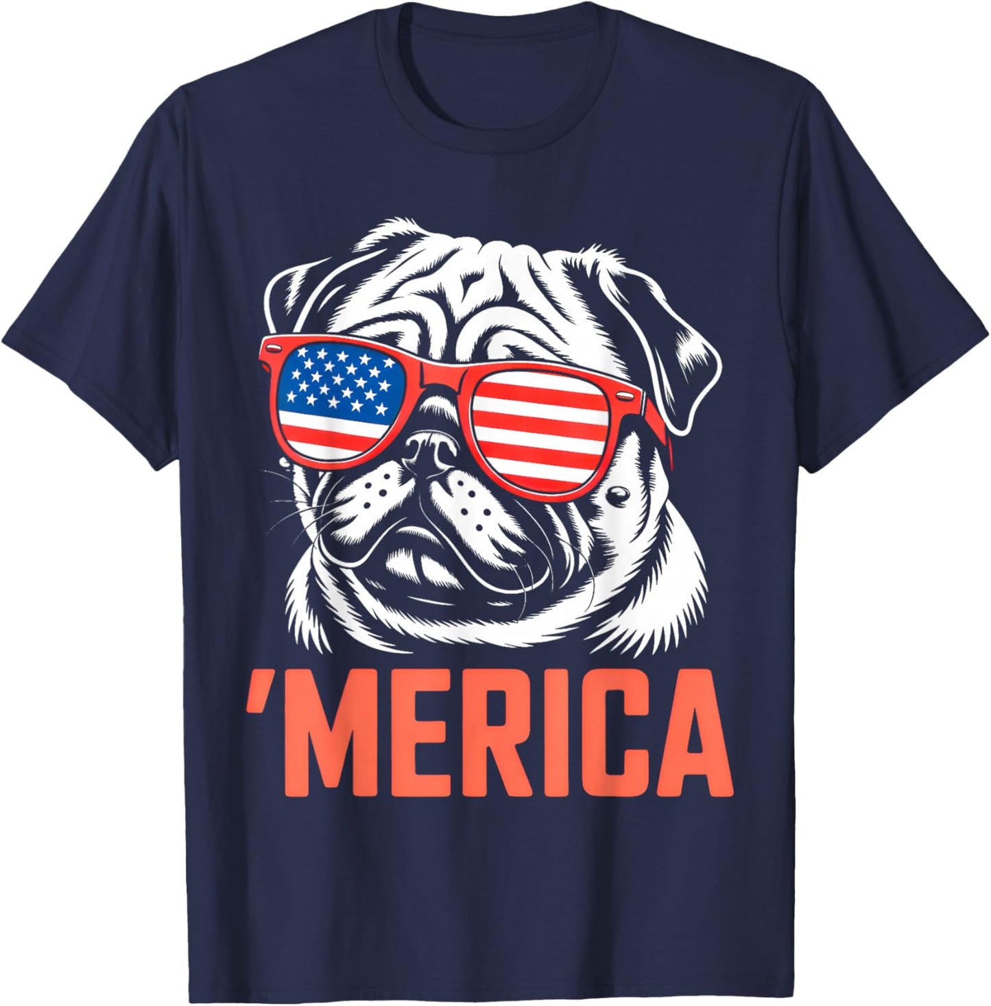 Merica Pug American Flag Patriotic USA Dog Lover Men Women T-Shirt - T-Shirt | Navy