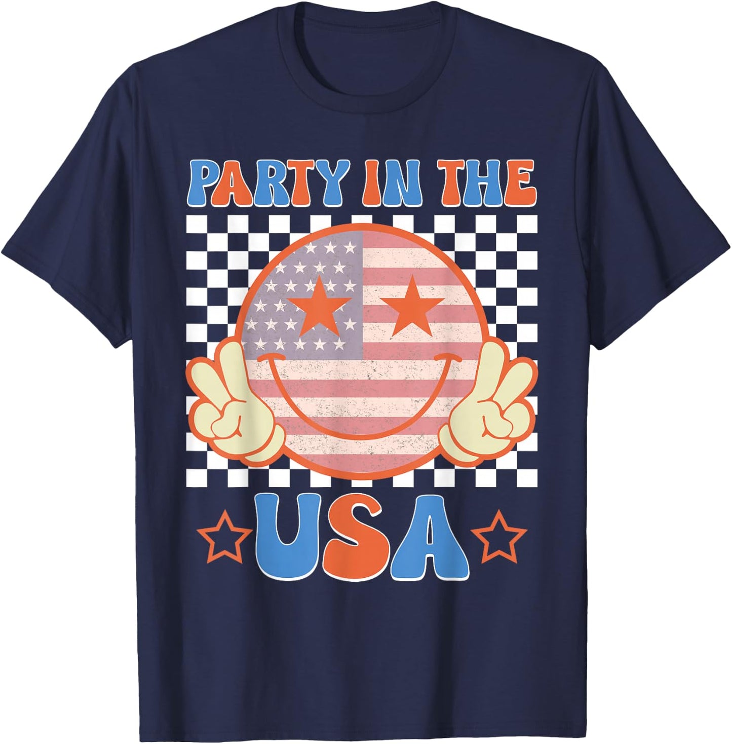 Party in the USA 4th of July Preppy Smile Kids Men Women T-Shirt - T-Shirt | Navy