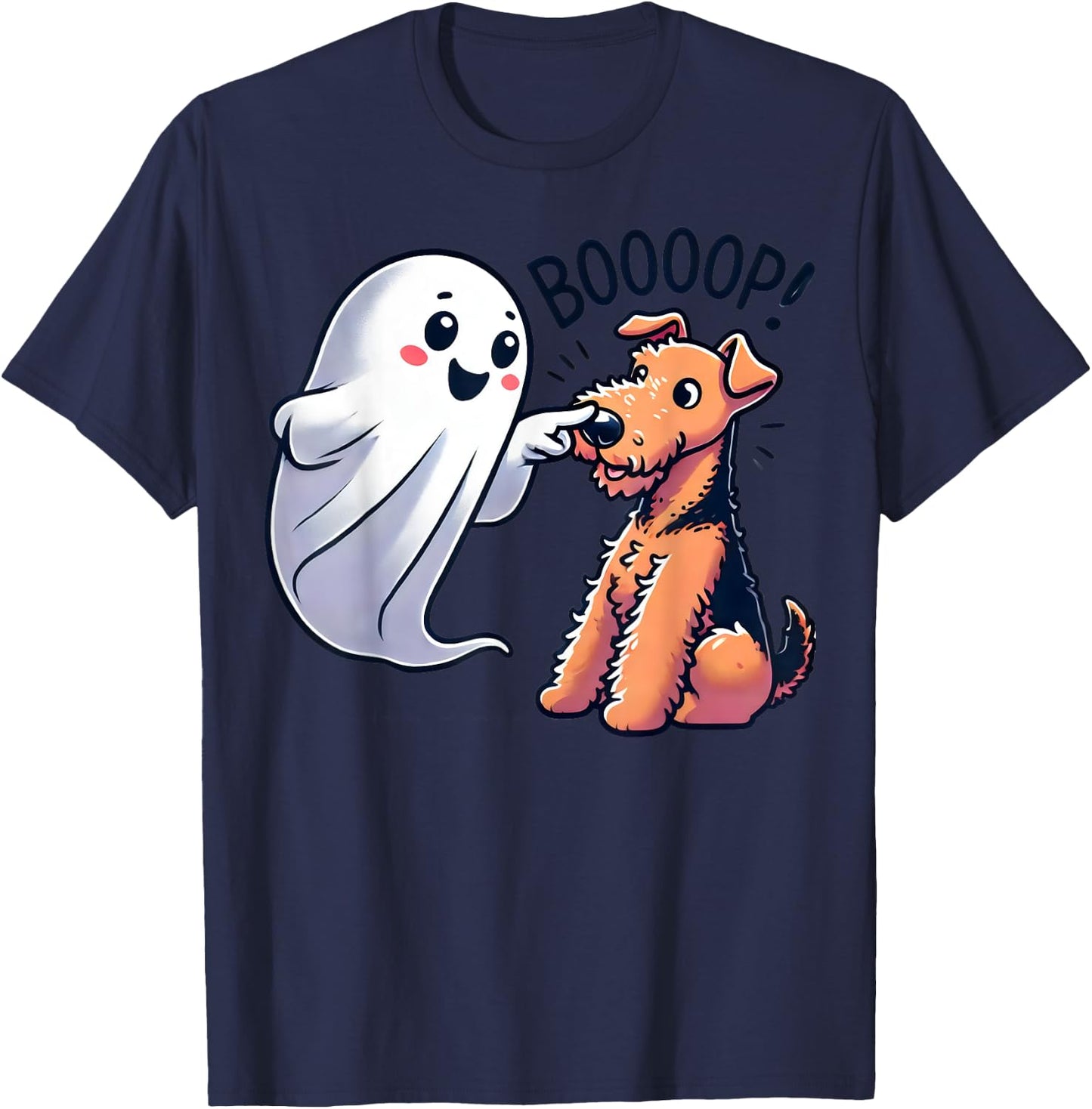 Funny Halloween Ghost Airedale Terrier Boop Lazy Costume T-Shirt - T-Shirt | Navy