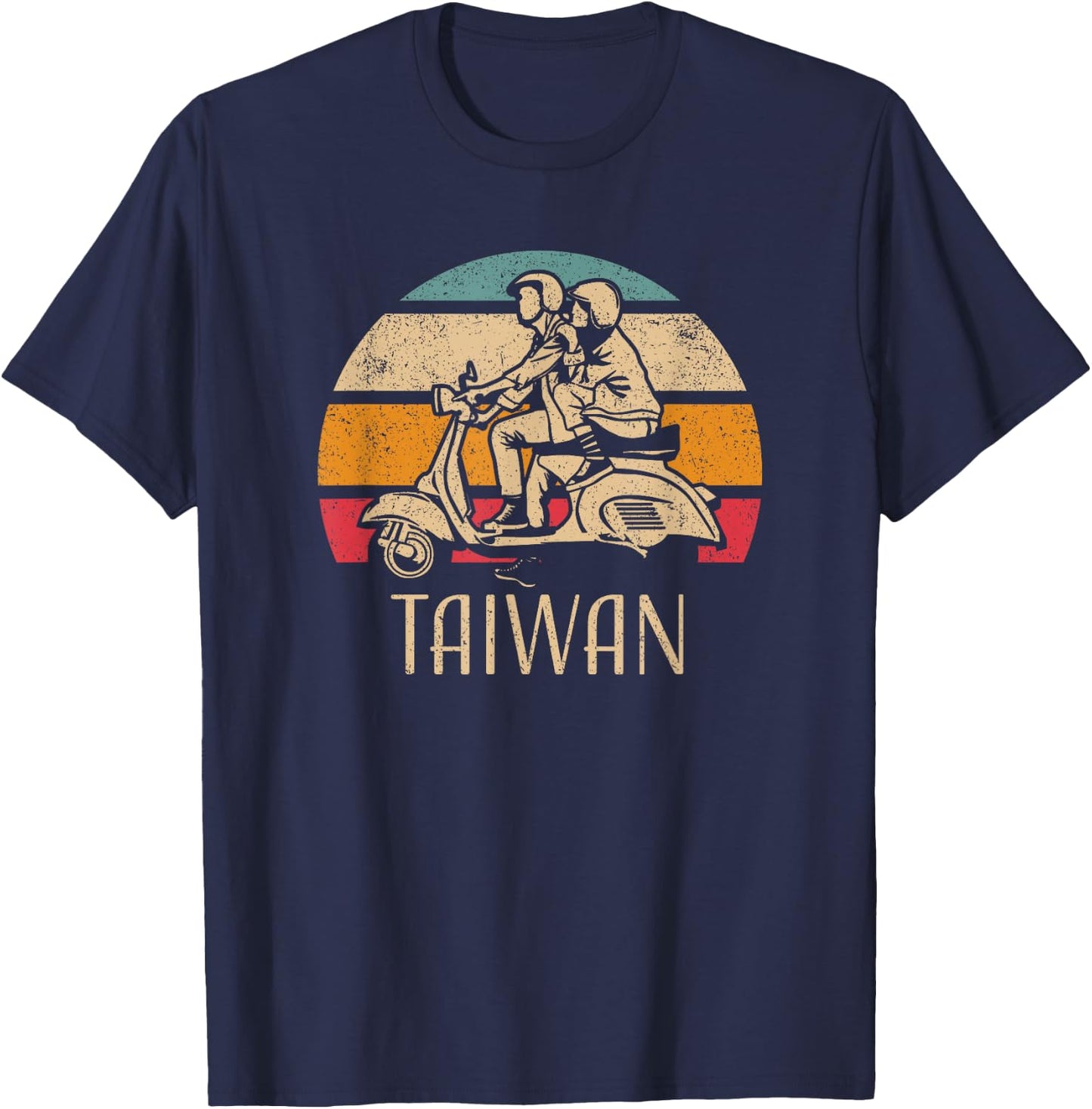 Taiwan Vintage Scooter Retro Sunset Distressed Design T-Shirt - T-Shirt | Navy