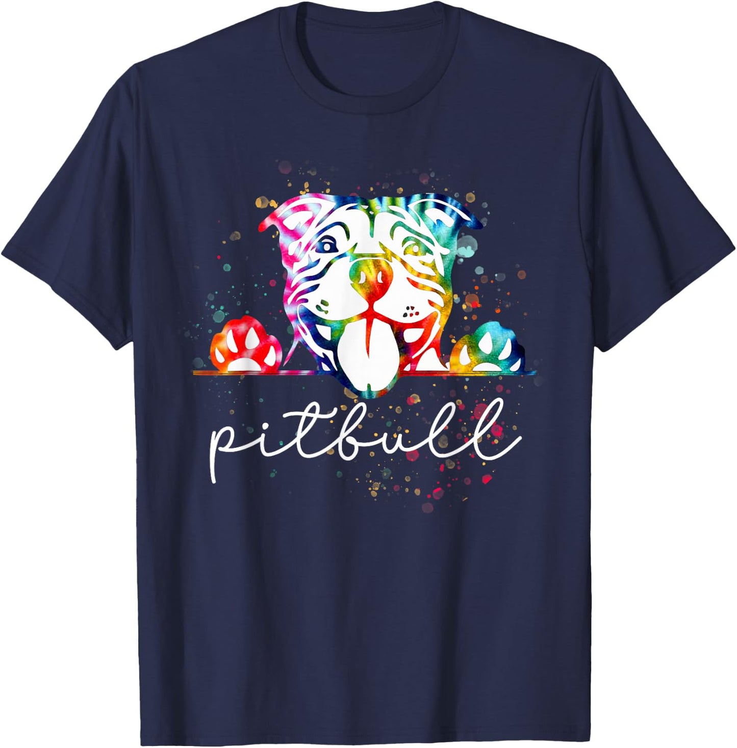 Pitbull Tie Dye Rainbow Dog Lover Men Women T-Shirt - T-Shirt | Navy