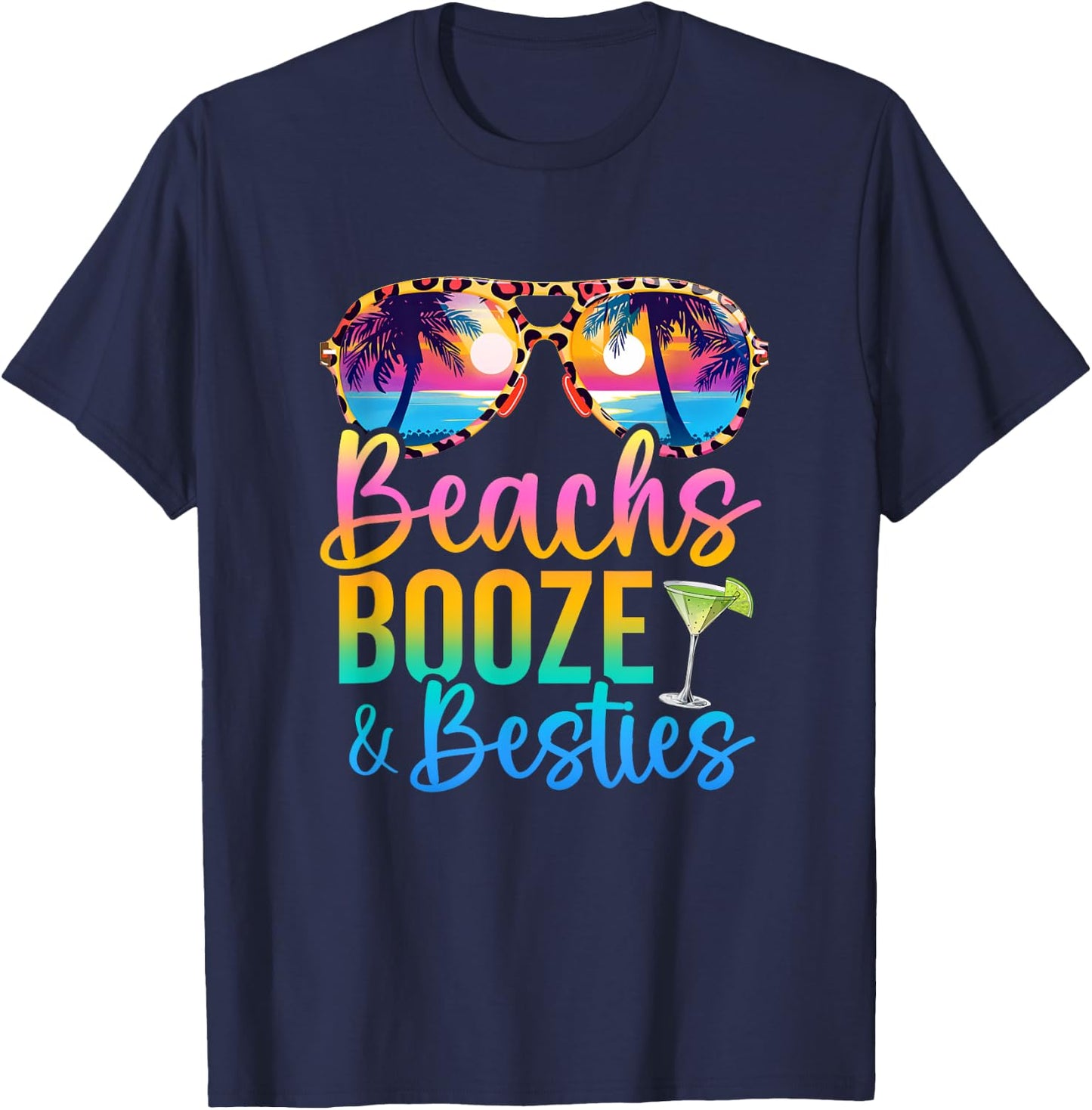 Girls Trip 2025 Funny Matching Beaches Booze Besties T-Shirt - T-Shirt | Navy
