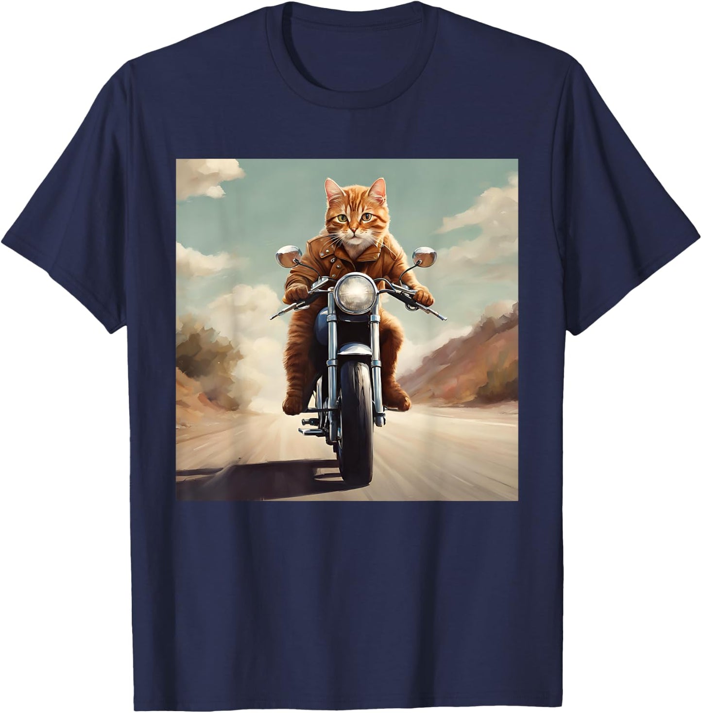 Vintage Cat Motorcycle - Cat Drives Cool Motorcycle Men Women Girls Kids T-Shirt - T-Shirt | Navy