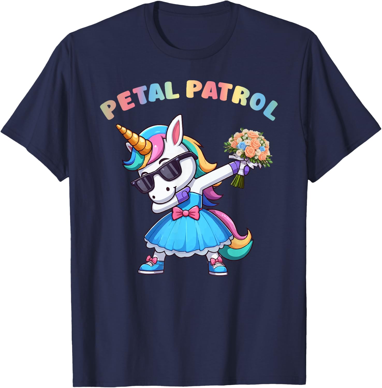 Wedding Petal Patrol Flower Girl Unicorn Bridesmaid T-Shirt - T-Shirt | Navy