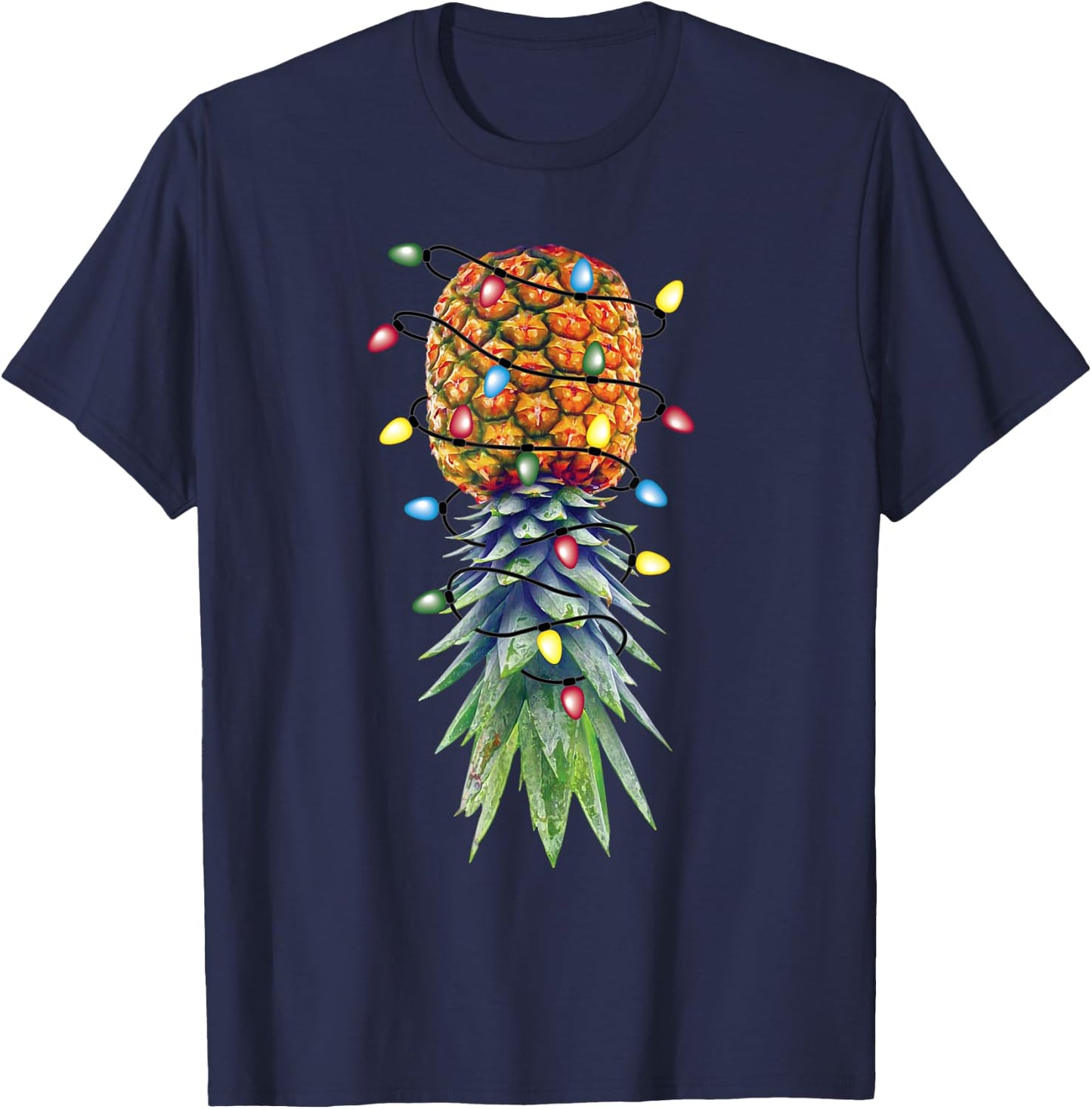 Funny Christmas Lights Upside Down Pineapple Swinger T-Shirt - T-Shirt | Navy