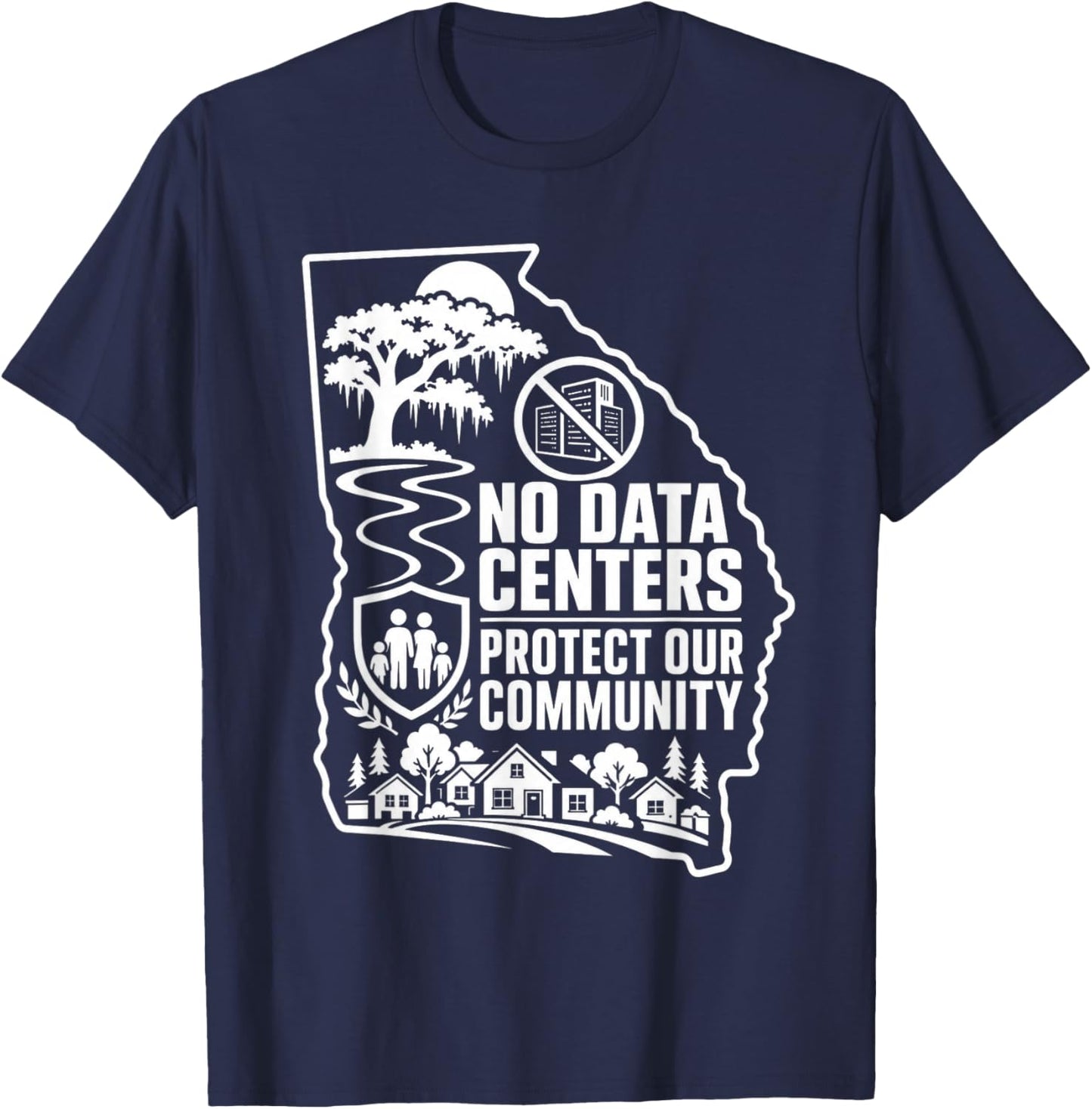 No Data Centers Protect Our Community Retro T-Shirt - T-Shirt | Navy