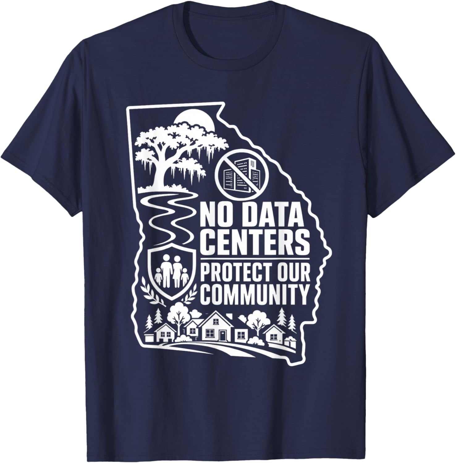 No Data Centers Protect Our Community Retro T-Shirt - T-Shirt | Navy