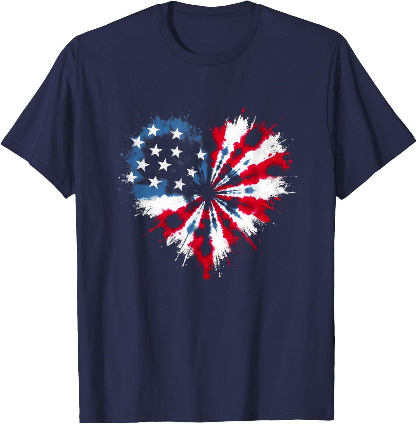 Tie dye Heart USA Flag Colors white, Red & Blue 4th Of July T-Shirt - T-Shirt | Navy