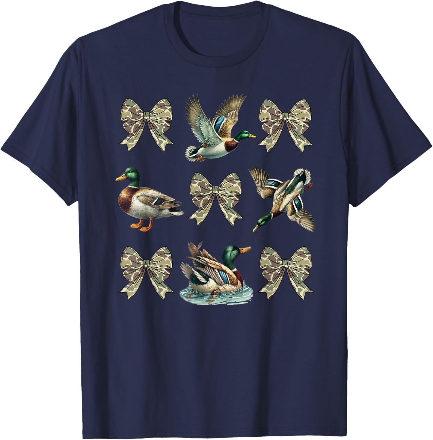 Mallard Duck Camouflage Camo Bow Duck Hunting Girls Camo T-Shirt - T-Shirt | Navy
