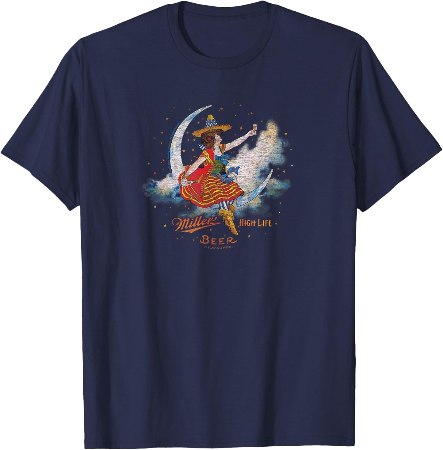 Miller High Life - Celestial Girl in The Moon Milwaukee Beer T-Shirt - T-Shirt | Navy