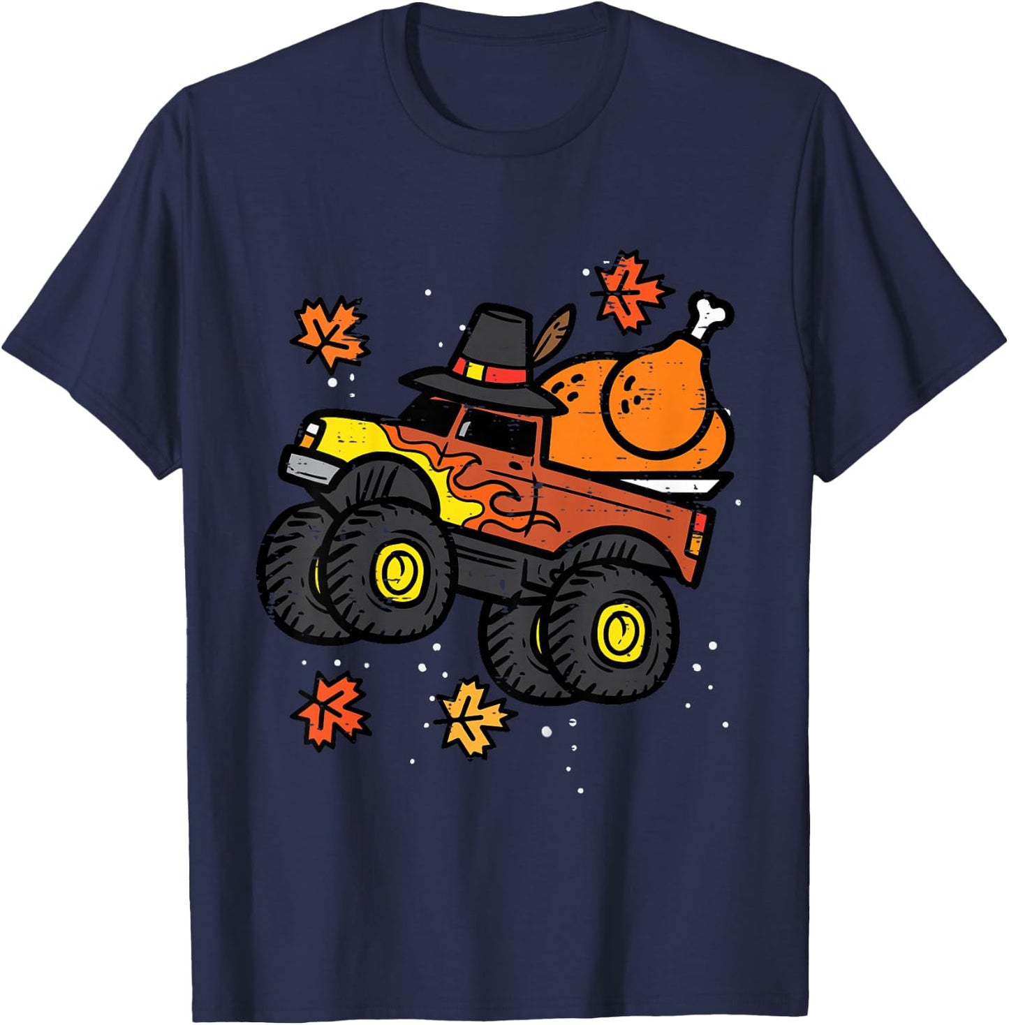 Kids Thanksgiving Monster Truck Turkey Fall Boys Kids Toddler T-Shirt - T-Shirt | Navy