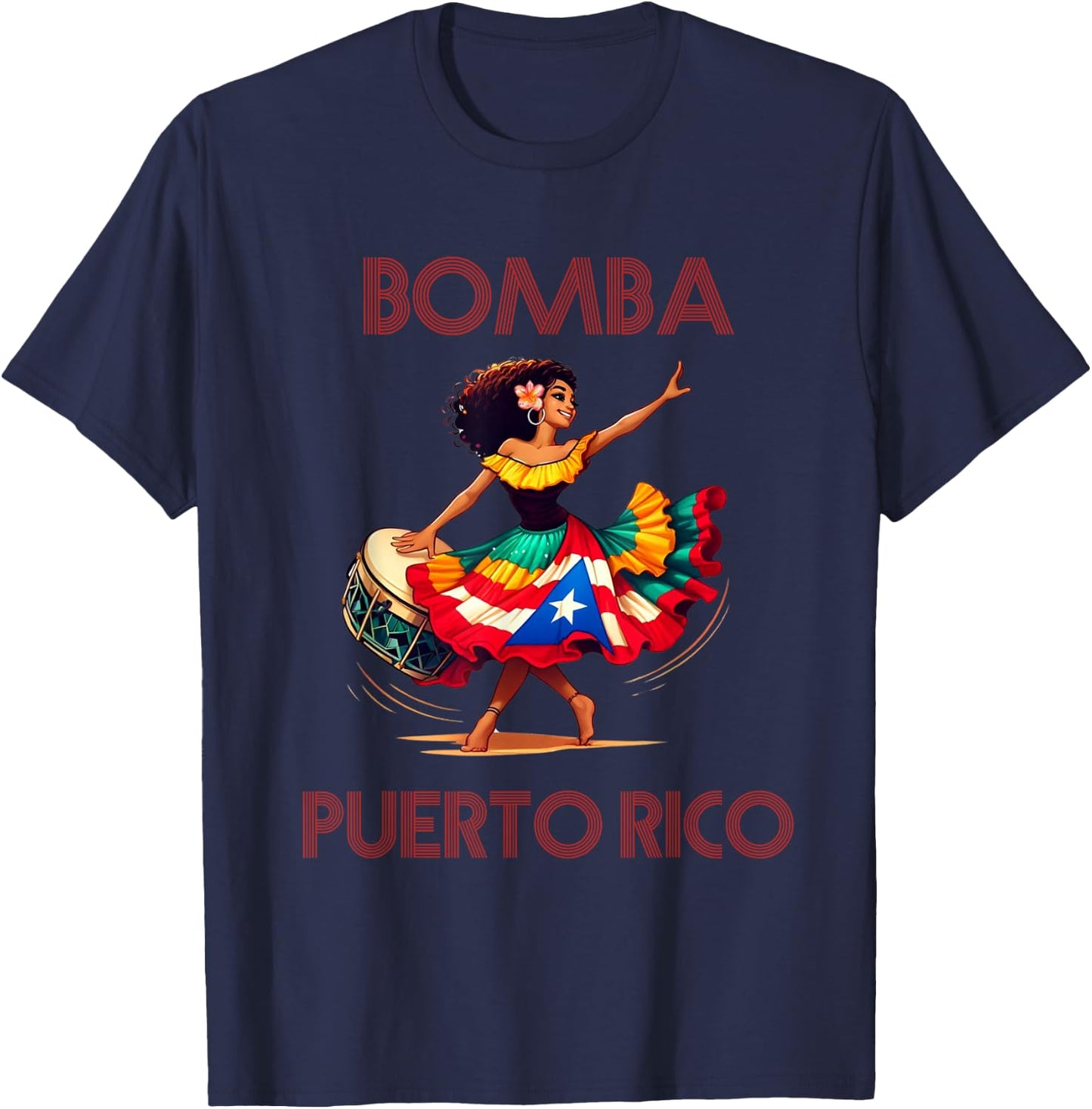 Puerto Rico Flag Hispanic Heritage Month Women Bomba Dancer T-Shirt - T-Shirt | Navy