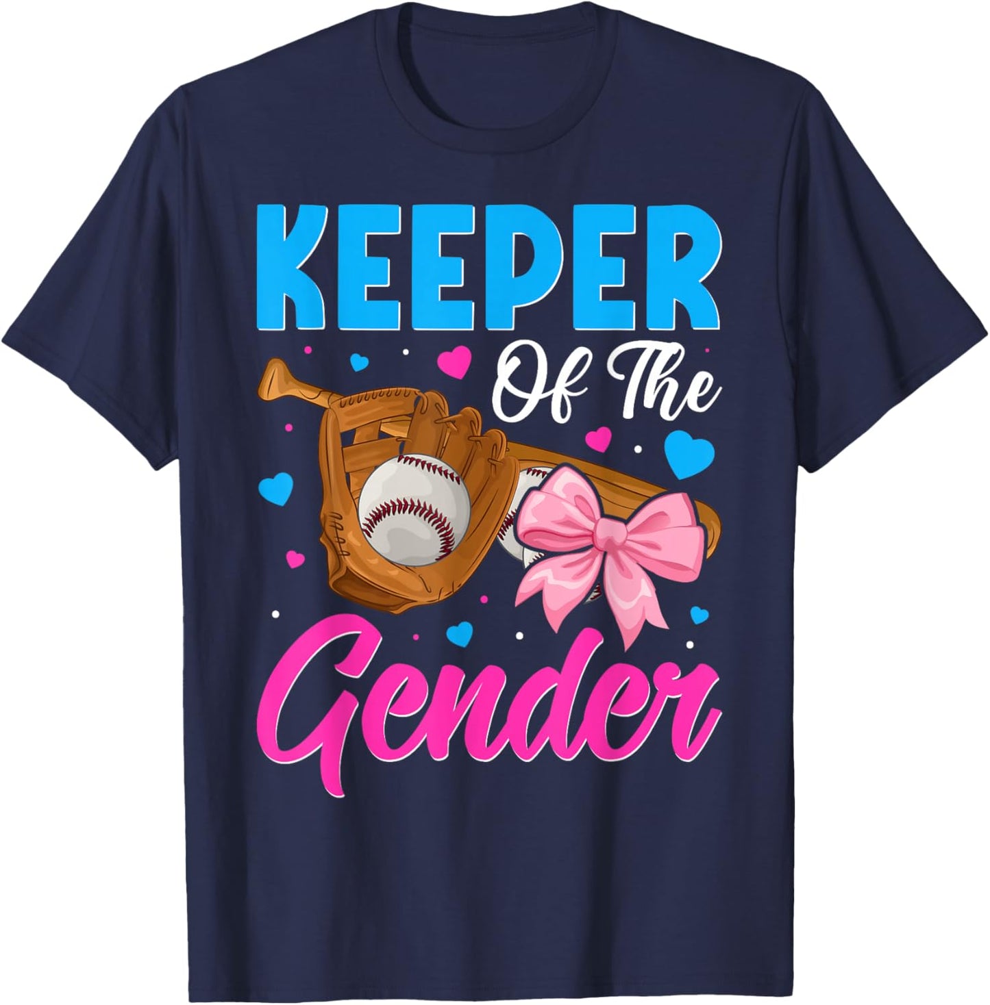 Keeper Of The Gender Baseball or Bows Gender Reveal Party T-Shirt - T-Shirt | Navy