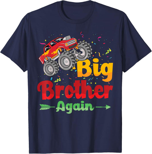 Big Brother Again Monster Truck Baby Announcement T-Shirt - T-Shirt | Navy