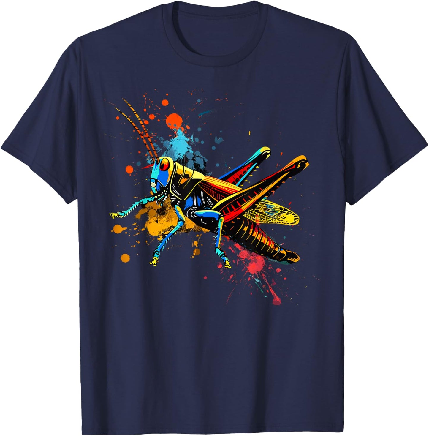 Cool Grasshopper on colorful painted Grasshopper T-Shirt - T-Shirt | Navy