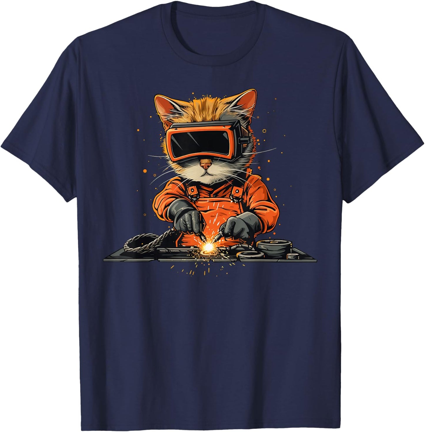 Funny Cat Welder T-Shirt - T-Shirt | Navy