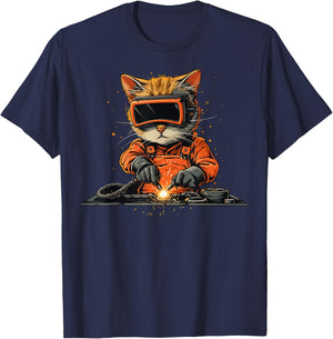 Funny Cat Welder T-Shirt - T-Shirt | Navy