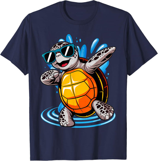Dabbing Sea Turtles Boys Girls Save Turtles T-Shirt - T-Shirt | Navy