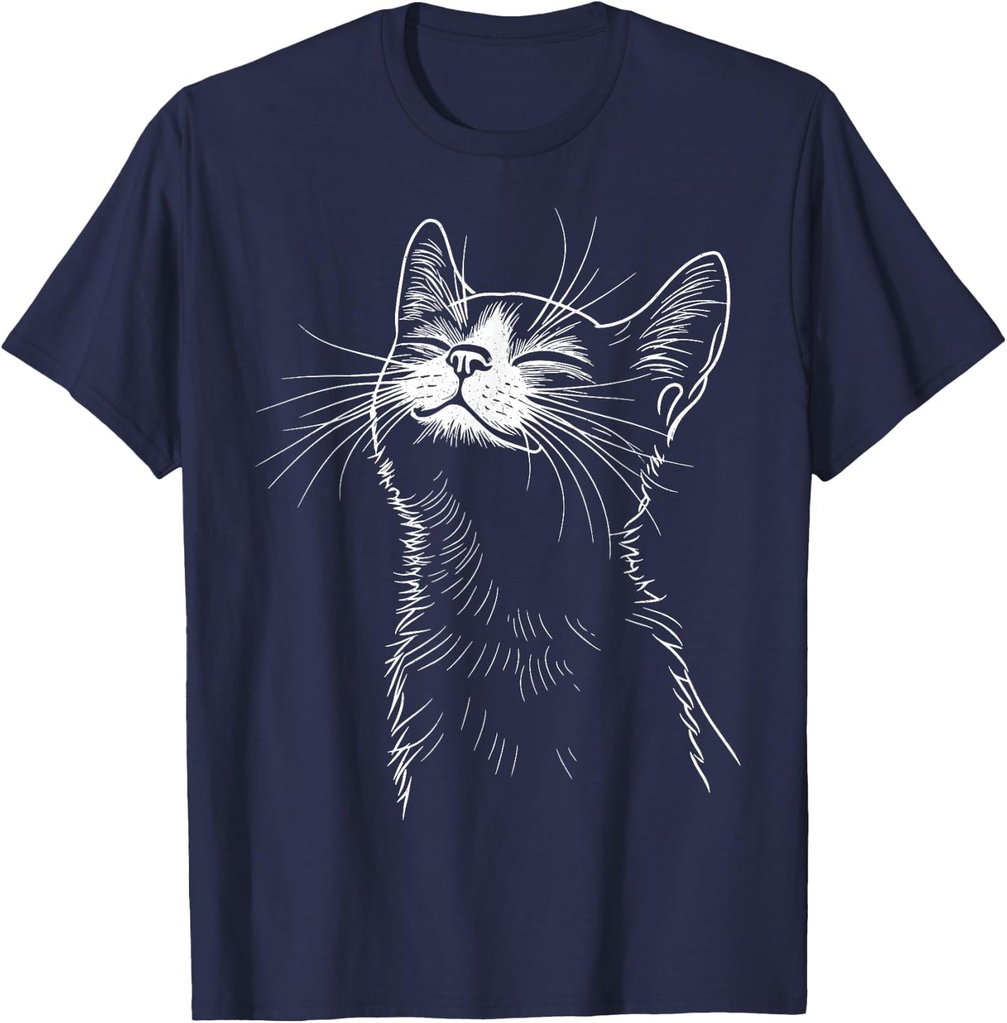 Smiling Cat Minimal – Subtle Cute Kitty T-Shirt - T-Shirt | Navy