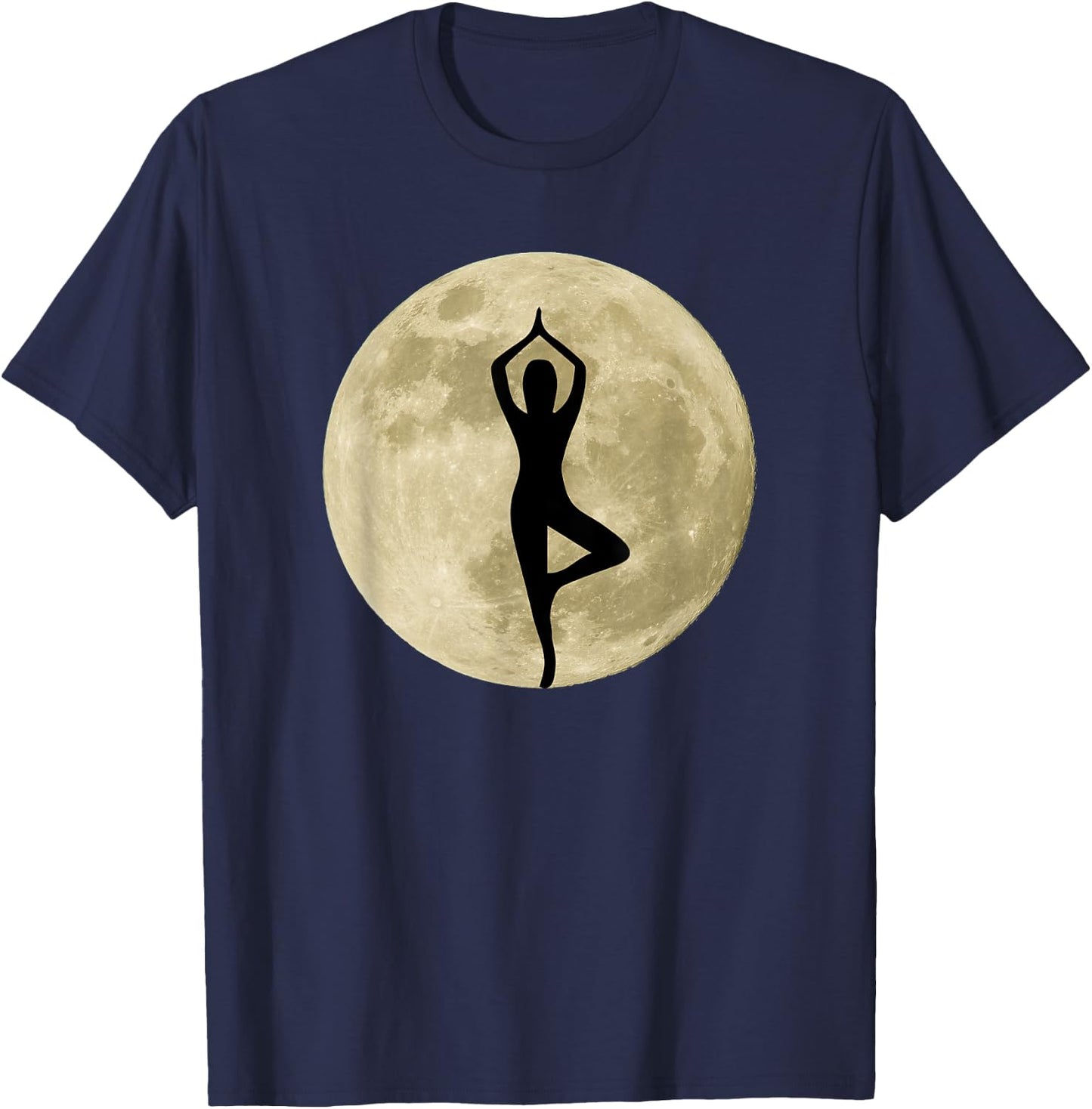 Yoga Pose Tree Vrikshasana Asana Full Moon T-Shirt - T-Shirt | Navy